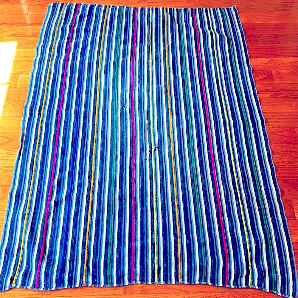 Vintage Indigo Handmade Multicolor Striped Textile Throw